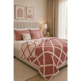 Veronica Line Premium Geometrik Kare Desenli %100 Pamuk Müslin Çift Taraflı Yatak Örtüsü Pike 220X240 Çift Kişilik - Kiremit - Bej - 220 x 240 cm