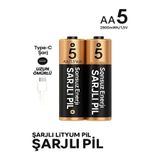 VEROXA Şarjlı Kalın Kalem Pil Aa Şarj Edilebilir Pil 1.5V 2800MWH Lityum-Ion Kalın Pil Aa 5 Type-C Şarjlı