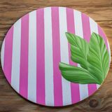 Verozi Amerikan Servis Ahşap Özel El Boyaması Supla Tekli - 33 x 33 cm - Pembe - Beyaz