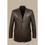 VERRA Hakiki Deri Erkek Kahverengi Blazer Ceket - Vintage Görünümlü El Işçiliği Özel Tasarım Mont - 2XL