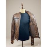 VERRA Hakiki Deri Kahverengi Eskitme Biker Erkek Mont - Kapitoneli Slim Fit Deri Ceket