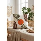 verra home Bohem Desenli Punch Nakışlı Dekoratif Kırlent Kılıfı - 45x45 Beyaz Dokulu Kumaş - Bohem Seri