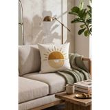 verra home Güneş Desenli Punch Nakışlı Dekoratif Kırlent Kılıfı - 45x45 Beyaz Dokulu Kumaş - Geometrik Seri