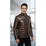 VERRA Velzana Erkek Kahverengi Hakiki Deri Şişme Mont - Kapitone Desenli Kışlık Deri Ceket - XL
