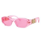 Versace Çocuk Güneş Gözlüğü Şeffaf Pembe Çerçeve, Fuşya Lensler, 48MM, Şeffaf Pembe/Altın logo/Fuşya