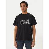 Versace Erkek Regular Fit Logo Desenli Pamuklu Yuvarlak Yakalı Kısa Kollu Siyah T-Shirt 80GAHE04 CJ00E-899