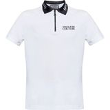 Versace Erkek Slim Fit Yarı Fermuar Kapamalı Pamuklu Kısa Kollu Yakası Logo Baskılı Beyaz Polo Yaka T-Shirt 78GAGT03CJ01T-003 - 2XL