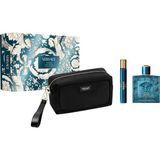 Versace Eros Edt Parfüm 100 ml + Seyahat Boy Parfüm 10 ml + Çanta Edt Erkek Parfüm Seti - Mavi - Standart