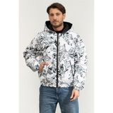 VERSACE JEANS COUTURE 50D Printed Porcelain Baroque Erkek Şişme Mont Beyaz, 46, 50D Printed Porcelain Baroque, WHITE, mens