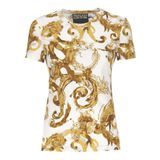 VERSACE JEANS COUTURE Beyaz Desenli Bisiklet Yaka Pamuklu Slim Fit T-Shirt, S, 76HAH6D8 JS287 G03, BEYAZ-GOLD, Kadın