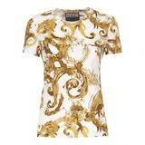 VERSACE JEANS COUTURE Beyaz-Gold Desenli Bisiklet Yaka Pamuklu Slim Fit T-Shirt, XS, 76HAH6D8 JS287 G03, BEYAZ-GOLD, Kadın