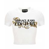 VERSACE JEANS COUTURE Bisiklet Yaka T-Shirt, S, 5003281076, Beyaz, Kadın