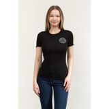 VERSACE JEANS COUTURE Bisiklet Yaka T-Shirt Siyah, S, 73HAHT06CJ03T, SIYAH/GUMUS, Kadın
