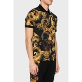 Versace Jeans Couture Desenli Pamuklu Slim Fit Polo Yaka T Shirt Erkek Polo Yaka T Shirt 76GAG6S0 JS286 G89 - Siyah - Gold