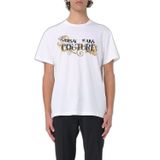 Versace Jeans Couture Erkek Bisiklet Yaka T-Shirt, Beyaz/Gold, XL