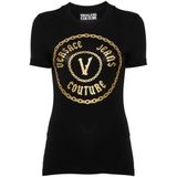 Versace Jeans Couture Kadın Bisiklet Yaka T-Shirt, Siyah/Gold, S Beden