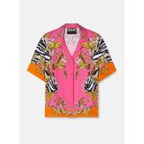 VERSACE JEANS COUTURE Kadın Kısa Kollu Gömlek, Çizgili Desenli, Pembe, 40 Beden