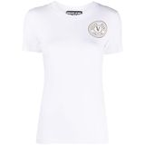 VERSACE JEANS COUTURE Pamuklu Regular Fit Bisiklet Yaka T-Shirt, M, 76HAHT02 CJ03T G03, BEYAZ, Kadın
