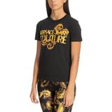 VERSACE JEANS COUTURE Yuvarlak Yaka Baskılı Siyah Kadın T-Shirt 76HAHG00, M, 5003158599002