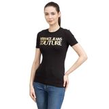 VERSACE Jeans EARLY DELIVERY 74HAHT01CJ03T 74DP608 S LOGO THICK FOIL JERSEY STRETCH T-SHIRT KADIN, Siyah, XS