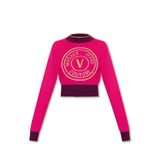 VERSACE Kadın Logolu, Uzun Kollu Sweatshirt, Pembe, L Beden