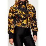 Versace Kadın Regular Fit Barok Desenli Kürklü Kapüşonlu Crop Şişme Mont - Siyah/altın Sarısı - 40 - Siyah - Gold
