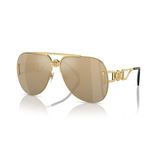 Versace Unisex Güneş Gözlüğü Altın Çerçeve, Şeffaf Ayna Gerçek Sarı Altın Lensler, 63MM
