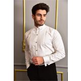 VERSANTE Erkek Beyaz Ata Yaka Pamuk Saten Slim Fit Gömlek