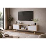 Vertex Mobilya Siena Ahşap Ayaklı Tv Ünitesi Safir Meşe-beyaz Televizyon Konsolu 140 Cm Ekonomik Modül Sehpa Bej