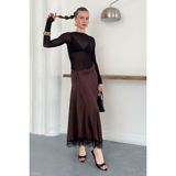 Very Moda Dantel Detaylı Saten Etek | D2930 - Kahve