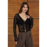 Very Moda Dügmeli Dantel Ceket | F2072 - Siyah