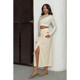 Very Moda Fitilli Kadife Etek | F2033 - Krem - S