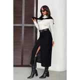 Very Moda Fitilli Kadife Etek | F2033 - Siyah - XL