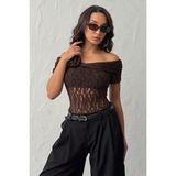 Very Moda Gül Detaylı Dantel Abiye Bluz| D2749 - Kahve