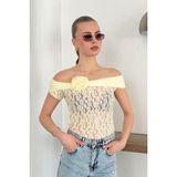 Very Moda Gül Detaylı Dantel Abiye Bluz| D2749 - S - Sarı