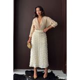 Very Moda Gül Süzüneli Etek | F2005 - Krem