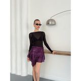 Very Moda Pullu Asimetrik Etek | D2932 - Mürdüm