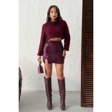 Very Moda Pullu Kadife Payet Mini Etek | F2054 - Mürdüm - S