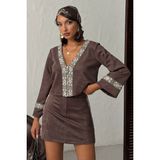 Very Moda Şerit Detaylı Scuba Süet Fermuarlı Ceket | F1971 - XL - Kahve
