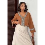 Very Moda Şerit Detaylı Scuba Süet Fermuarlı Ceket | F1971 - XL - Taba