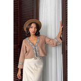 Very Moda Şerit Detaylı Scuba Süet Fermuarlı Ceket | F1971 - XL - Vizon