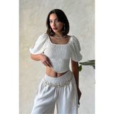 VERYMODA Acık taş Çizgili Gipeli Bluz | D2676