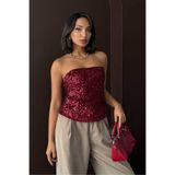 VERYMODA Arkadan Fermuarlı Straplez Payetli Bluz - Bordo | F2056