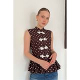 VERYMODA Çin Düğmeli Puantiyeli Bluz - Kahve | D3074