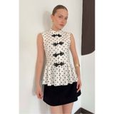 VERYMODA Çin Düğmeli Puantiyeli Bluz - Krem | D3074