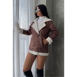 VERYMODA Deri Fermuarlı Yakası Kürklü Mont - Taba Krem | | F1534 - Taba Krem
