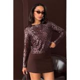 VERYMODA Işıltılı Pul İşlemeli Uzun Kollu Payet Bluz- - Koyu Kahve | F1866 - Koyu Kahve