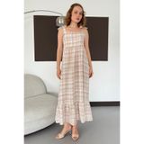 VERYMODA Kadın Ekose Desenli Askı Bağlama Detaylı Maxi Elbise