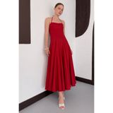 VERYMODA Kırmızı Halter Yaka Kloş Midi Elbise