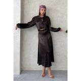 VERYMODA Kraşlı Saten Etek - Kahve | F1915